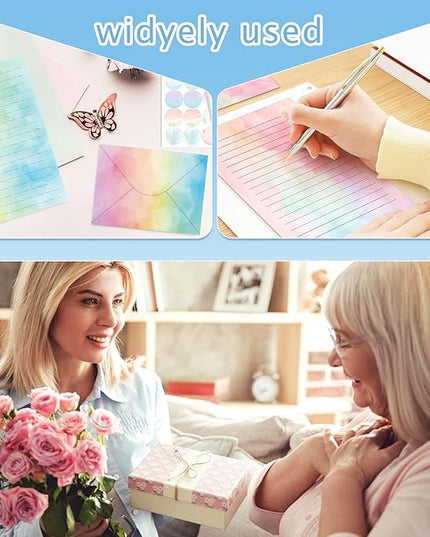 160 Pcs Stationery Paper Envelopes Set Includes 50 Lined Writing Paper & 50 Envelopes with 60 Colorful Round Dot Stickers, Cute Vintage Watercolor Letter Writing Stationery Paper Envelopes(10Style)
