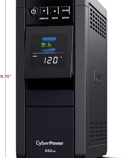 CyberPower CP850PFCLCD PFC Sinewave UPS Battery Backup and Surge Protector, 850VA/510W, 10 Outlets, AVR, Mini-Tower; UL Certified