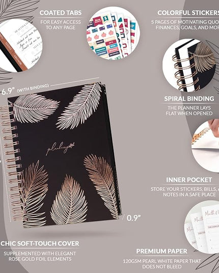 PLANBERRY Hourly Schedule Planner Premium – Undated Weekly Organizer with Time Slots & Monthly Budget – Time Management, Goal Setting, to-Do List & Habit Tracker –6.9″x8.5″(Onyx Black)