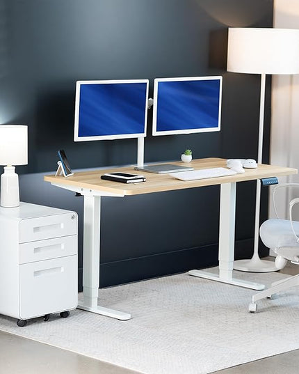 VIVO Electric 55 x 28 in Dual Motor Sit Stand Desk, Memory Height Adjustment, 2B Series, Light Wood Top White Frame, DESK-KIT-2W55C