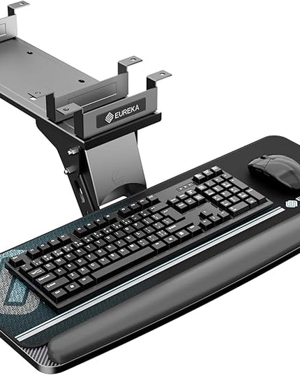 EUREKA ERGONOMIC Keyboard Tray Height Adjustable, Swivel Tilt Computer Keyboard Drawer Under Desk, 25x9.13'' Sliding Keyboard & Mouse Platform with Mouse Pad for Typing, Black