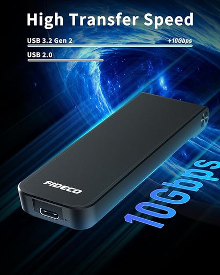 FIDECO M.2 NVMe SSD Enclosure, M.2 NVMe to USB Adapter, USB 3.2 Gen 2 (10Gbps) SSD Reader for M & M+B Key, Sandwich Style Design, Tool-Free Installation, Support UASP and Trim