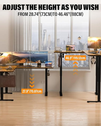 63 x 55 inch L Shaped Standing Desk, Corner Computer Desk, Electric Adjustable Height Stand Up Table, L Sit Stand Desk for Home Office Gaming, Rustic Brown
