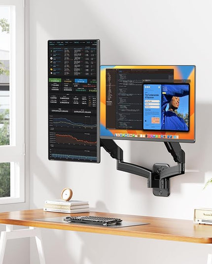 PUTORSEN Dual Monitor Wall Mount for 17-32 inch Flat/Curved Computer Screens, Full Motion Wall Monitor Mount with VESA 75x75/100x100 mm, Each Holds Up to 19.8lbs, Black