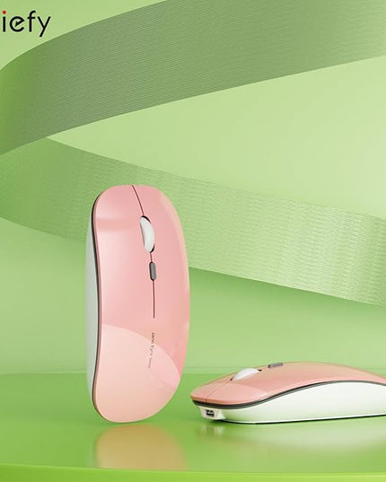 Uciefy Q5 Slim Rechargeable Wireless Mouse, 2.4G Portable Optical Silent Ultra Thin Wireless Computer Mouse with USB Receiver and Type C Adapter, Compatible with PC, Laptop, Desktop (Pink)