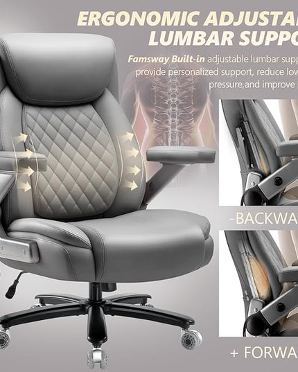 650LBS Large Heavy Duty Office Chair with 5D Flip Arms,Comfy Big and Tall Executive Office Desk Chair with Pocket Spring Cushion,High Back Computer Chair with Lumbar Support,Dual Rubber Wheel