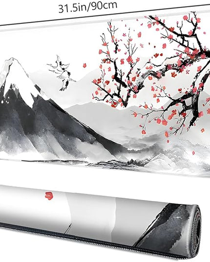 Galdas Gaming Mouse Mat Forest Background Pattern XXL XL Large Mouse Mat Long Extended Mouse Pad Desk Mat Non-Slip Rubber Mice Pads Stitched Edges Thin Pad (Ink and Wash)