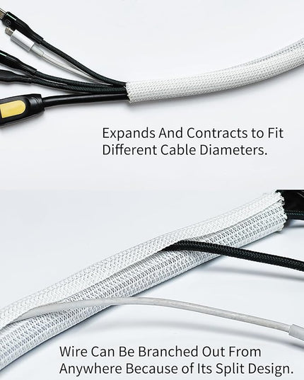Cable Management Split Wire Loom Sleeve - Cord Hider & Protector for Desk, Pet Chew Proof, Wire Cover Organizer, Flexible Tube for Wires and Cables (1/2 Inch 12FT, White)