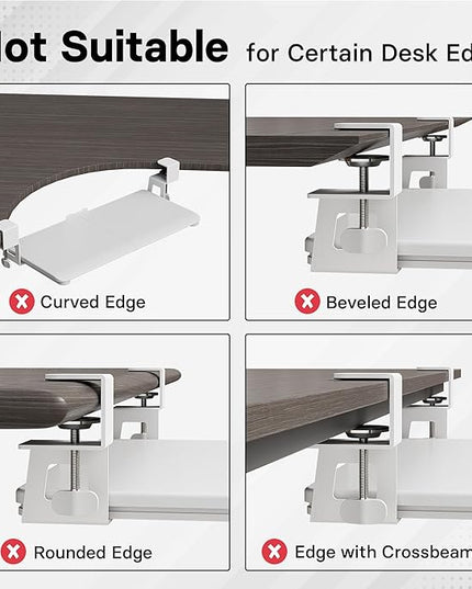 BONTEC KMT01-PJ Under Desk Keyboard Tray, Pull-Out Keyboard & Mouse Platform with C-Clamp, 20 x 11.8 in Space-Saving Ergonomic Slide-Out Drawer, White