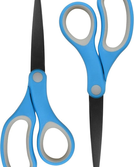 Westcott 55849 8-Inch Non-Stick Titanium-Bonded Scissors For Office and Home, Blue/Gray, 2 Pack