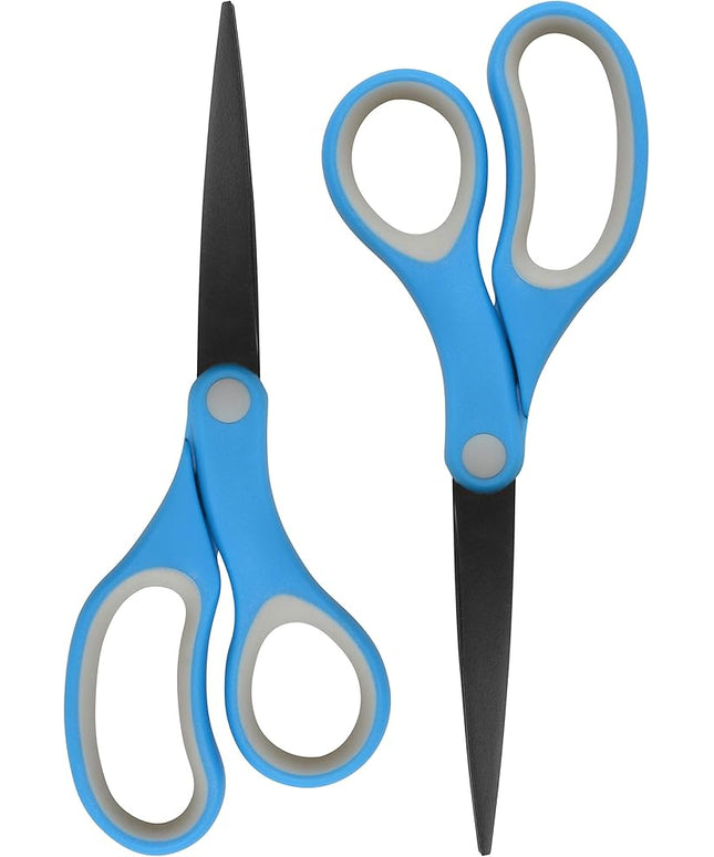Westcott 55849 8-Inch Non-Stick Titanium-Bonded Scissors For Office and Home, Blue/Gray, 2 Pack