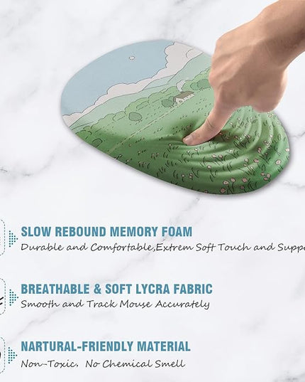 Ergonomic Mouse Pad Wrist Support, Mouse Pad with Wrist Rest, Memory Foam Massage Design & Non-Slip PU Base MousePads for Pain Relief, Desk, Office, Home, Kawaii Japanese Anime