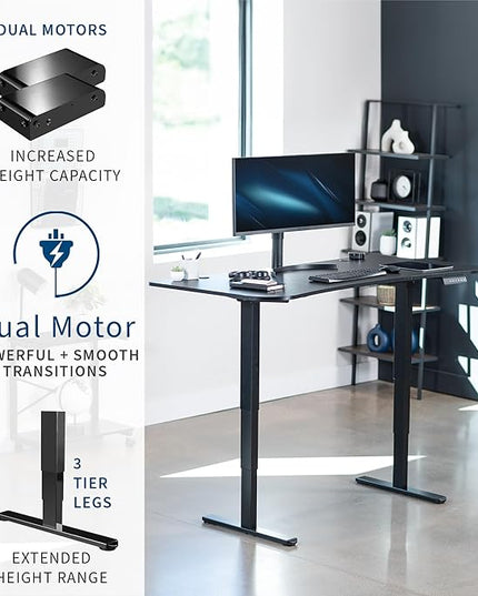 VIVO Electric 63 x 32 in Dual Motor Standing Desk, Memory Height Adjustment, 2B Series, Black Top Black Frame, DESK-KIT-2B1B