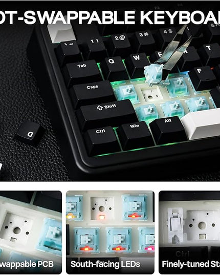 EPOMAKER TH99 Tri-Mode Wireless Mechanical Keyboard with 8000mAh Battery, Hot Swappable Custom RGB Gaming Keyboard with Numpad, Gasket Creamy for PC/Mac/Office (Black, Sea Salt Silent)