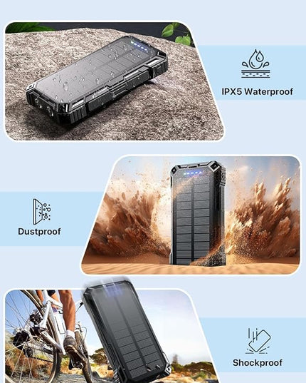 Power Bank 49800mAh Solar Portable Charger Wireless Charging USB-C 15W Fast Charging with 4 Built-in Cables LED Flashlight Battery Pack Compatible with iPhone, iPad, Perfect for Camping,Hiking