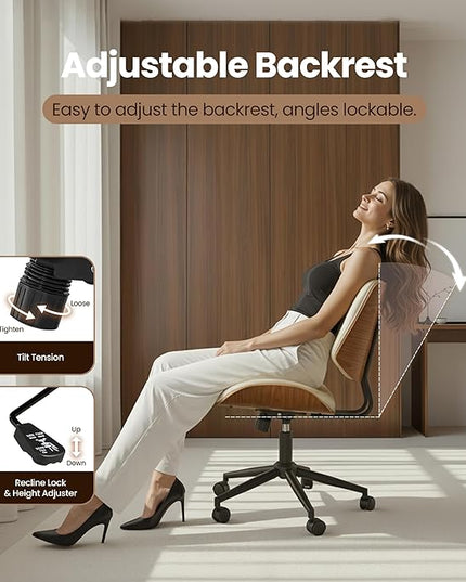 Home Office Desk Chair, Modern Sleek Office Chair with Adjustable Lumbar Support, Adjustable Height Mid Back Executive Task Chair with 360 Rolling Swivel for Meeting Study Room(Button,White)