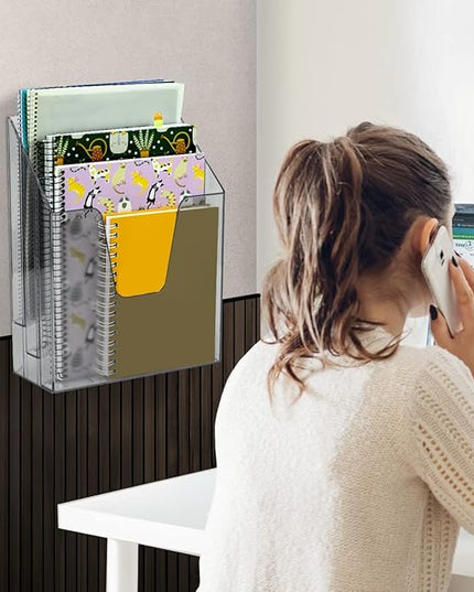 Acrimet Vertical Triple File Folder Holder Organizer, File Sorter (Plastic) (Clear Smoke Color)