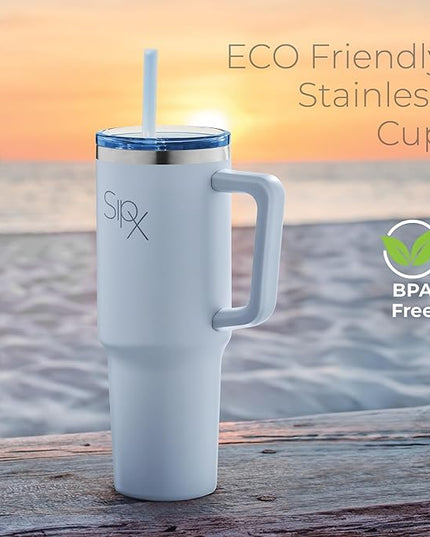 SIPX™ 30 oz Insulated Tumbler with Handle & Straw – Vacuum Insulated Stainless Steel, Leakproof, Cupholder Friendly – Perfect for Iced Coffee, Water & Travel – Blue