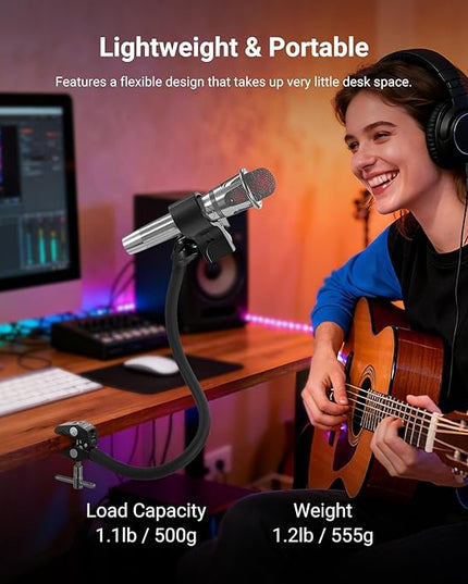 NEEWER Desktop Microphone Stand with Flexible Arm, Adjustable Desk Mic Clamp Holder Mount with Clip & 1/4" to 5/8" Adapter Compatible with Shure Razer Seiren Mini Audio Technica AT2020, MS042