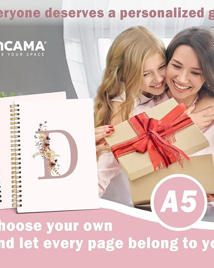 Lacama Pink Initial Letter D Notebook Journal, Aesthetic Wildflower Personalized Spiral Notebook, Customized Monogrammed Gifts, Birthday Gifts for Women, School Supplies, Office Supplies 5.5x8.3