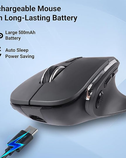 Ergonomic Mouse,Bluetooth Vertical Wireless Mouse,LED Rechargeable Optical Computer Mice, Portable(BT5.2 or USB 2.4GHz) Dual Mode,1000/1600/2400 DPI,8 Buttons for Laptop,Desktop,PC,Macbook (grey)