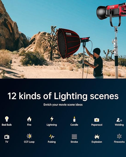 GVM Great Video Maker 200W Video Light Kit, LED Video Light Studio, Bluetooth Mesh Network/DMX Control, 45400lux/1m Continuous Lighting, 12 Lighting Effects, 2700K-6800K
