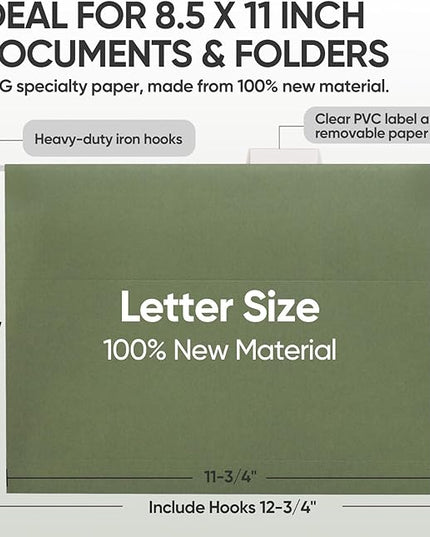 BALEINE 8PK Hanging File Folders, Letter Size Hanging Folders with 1/5-Cut Tabs for Filing Cabinets, File Boxes (8PK, Letter Size)