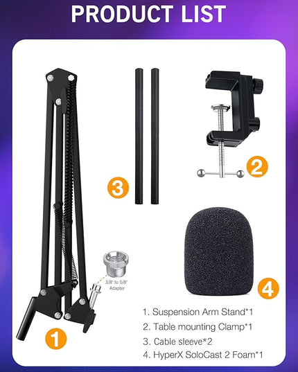 SUNMON SoloCast 2 Mic Arm with Pop Filter Windscreen - Gaming Microphone Stand Compatible with SoloCast 2, Mic Stand with Foam Cover