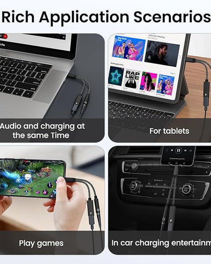 2 in 1 USB C to 3.5mm Headphone and Charger Adapter, USB C to AUX Mic Jack with PD 60W Fast Charging for Stereo, Earphones, Compatible with iPhone 17/16, Samsung Galaxy S25/S24, Google Pixel 9/8
