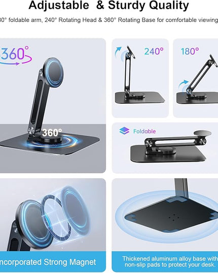 Adjustable Magnetic Stand Holder for 10-18.5 Inch Small Portable Monitor Tablet, Aluminum Alloy Foldable Arm Swivel Desk POS Stand Mount for iPad Air Mini Pro 12.9 13, Samsung Galaxy Tabs