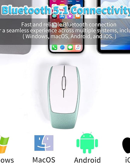 Mini Wireless Bluetooth Mouse, with Card Reader (Up to 2TB) Portable Small Silent Rechargeable Optical Travel Thin Finger Mice, 3 Levels DPI for PC/Smartphone/Laptop/Tablet Student Kids Gift（Green）