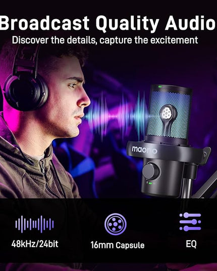 MAONO Wireless Gaming Microphone for PC, Condenser USB Mic with Software AI Voice Change,3-Level Noise Cancellation,Custom RGB, for Streaming Recording Podcast PS5 PS4 Twitch YouTube (DM40 Pro-Black)
