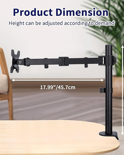 Single Monitor Desk Mount, Heavy Duty Adjustable Monitor Stand for 13"-32" Screen, Monitor Arm Desk Mount Holds Up to 22lbs with C Clamp/Grommet Base