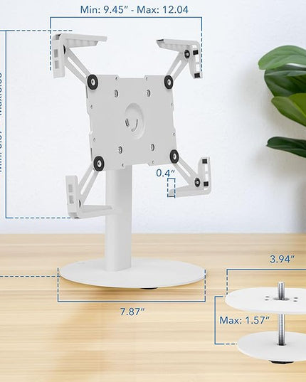 Mount-It! Universal Tablet Stand with Tilt, Anti-Theft Retail iPad POS Kiosk Stand, Fits Tablets from 9.7" to 13" Screen Size, 90° Rotation for Portrait and Horizontal Viewing, Durable Steel, White