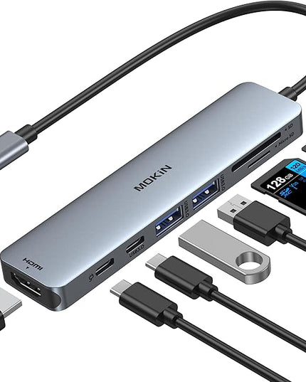 USB C Hub HDMI Adapter for MacBook Pro/Air, MOKiN 7 in 1 USB C Dongle with HDMI, SD/TF Card Reader, USB C Data Port,100W PD, and 2 USB 3.0 Compatible for MacBook Pro/Air, Dell XPS, Lenovo Thinkpad.