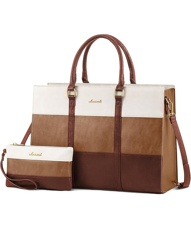 LOVEVOOK Laptop Bag for Women, 15.6 Inch Laptop Tote Bag, Vintage Leather Work Bags for Women, Waterproof Computer bag with Clutch Purse, Large Capacity Briefcase, Business Office Bag