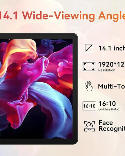 URAO Tablet｜14 inch Android 15 Tablet｜30GB RAM 256GB ROM｜1920 * 1200 IPS FHD｜10000mAh 30W Fast Charging｜Octa-core Processor｜Wi-Fi 6, BT 5.4｜Dual Camera with Keyboard｜Mouse｜Stylus｜Case｜Headphone