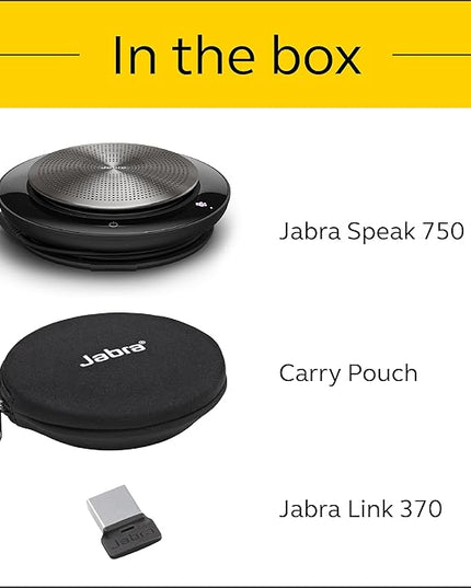 Jabra Speak 750 MS Wireless Bluetooth Speakerphone with Link 370 USB Adapter – Portable Conference Speaker for Holding Meetings Anywhere with Premium Audio - Certified for Microsoft Teams