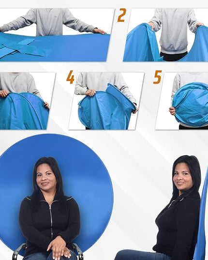 Webaround Big Shot 56" | Blue | Portable Collapsible Webcam Backdrop | Attaches to Any Chair | Wrinkle-Resistant Fabric | Ultra-Quick Setup and Takedown | Perfect for Zoom, Webex, Teams, etc.