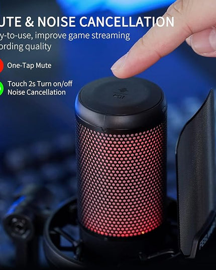 FEELWORLD VM1 Gaming PC USB Microphone Condenser Mic with Noise Cancellation Mute RGB Light, Computer Accessories Gifts for Gamer YouTube Twitch Podcast Streaming Recording Online Chat PS4 PS5