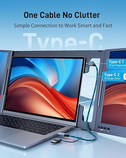 Yinker Laptop Screen Extender, 15.6" Triple Portable Monitor, Ultra-Slim 1080P FHD IPS, 360° Rotation, USB-C Plug&Play Single, Compatible with Mac/Windows/Android/PS4 for 11-17" Laptops
