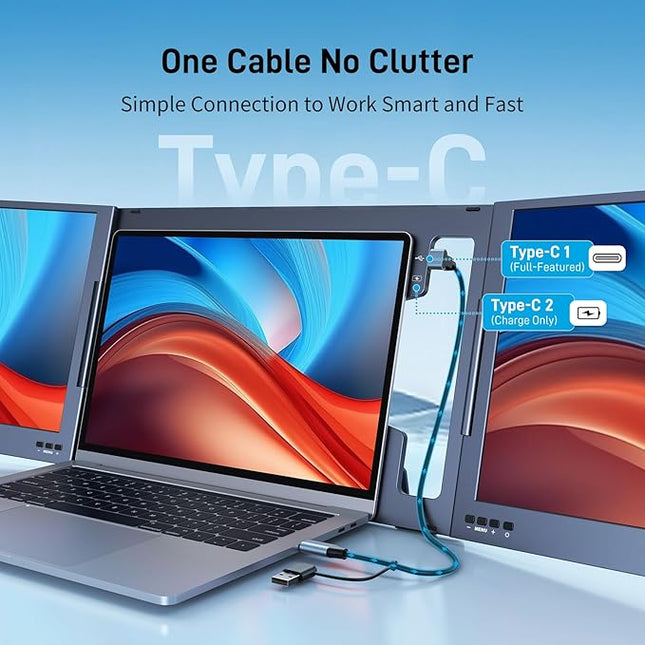 Yinker Laptop Screen Extender, 15.6" Triple Portable Monitor, Ultra-Slim 1080P FHD IPS, 360° Rotation, USB-C Plug&Play Single, Compatible with Mac/Windows/Android/PS4 for 11-17" Laptops