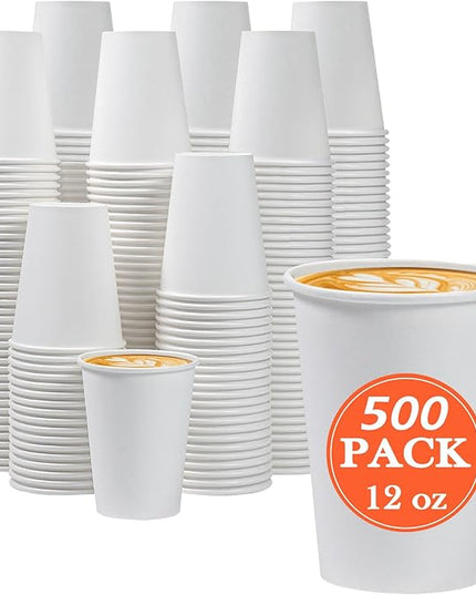 Lamosi 500 Count 12 oz Paper Coffee Cups, Disposable Paper Coffee Cups for Hot or Cold Drinks, 12 Ounce White Beverages Water Cups for Party, Picnic, Travel, Events
