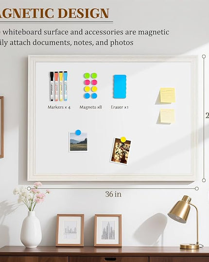 Large White Board for Wall, 36'' x 24'' Magnetic Dry Erase Board, Decorative Whiteboard, White Vintage Wooden Frame