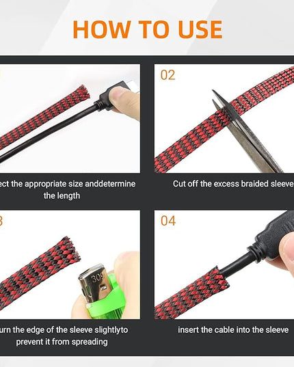 Braided Expandable Cable Sleeve, 25ft PP Cotton and PET Braided Cable Management, Flexible Mesh Wire Loom and Cable Protector for TV, Computer, Home Theater, Automotive (Red, 5/16")