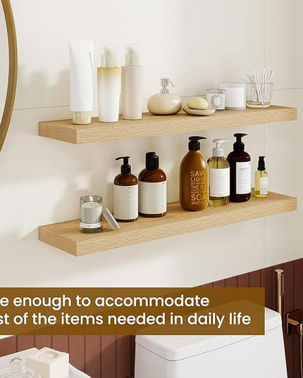 Dreamland 30Inch Floating Shelves for Wall, Rustic Wooden Floating Shelves for Bathroom|Bedroom|Kitchen, 2 Pack Deep Wall Mounted Book Shelf, Wood Storage Display Shelf for Home Decor, Oak