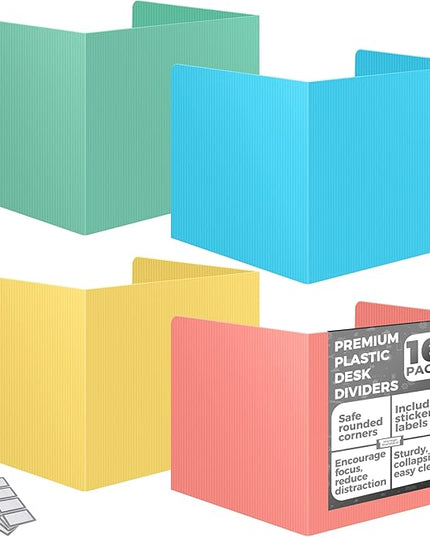 16 Pack Desk Privacy Folders for Students Desk Divider - Designer Pastel Color Privacy Folders for Students - Easy to Clean Strong Plastic Privacy Shield Desk Dividers for Students Classroom Supplies