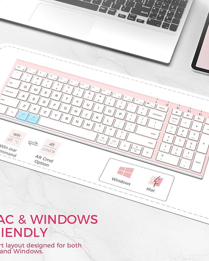 iClever BK10 Bluetooth Keyboard, Wireless Rechargeable Ultra-Slim Keyboard with Long Battery Life, Compatible with iOS, Android, Windows, Mac for iPad, Tablet, Laptop, PC, Phone