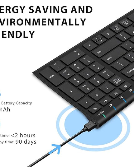 iClever BK10 Bluetooth Keyboard, Universal Bluetooth 5.1 Wireless Keyboard with Number Pad, Ergonomic Design, Multi-Device Compatibility, Stable Connection for Mac, iPad, iPhone, Android, Windows