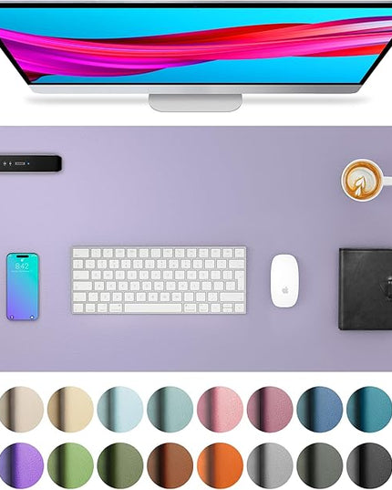 Aothia Leather Desk Pad Protector, Large Mouse Pad, Office Desk Mat, Non-Slip PU Leather Desk Blotter, Laptop Desk Pad, Waterproof Desk Writing Pad for Office and Home (23.6" x 13.7", Lavender)